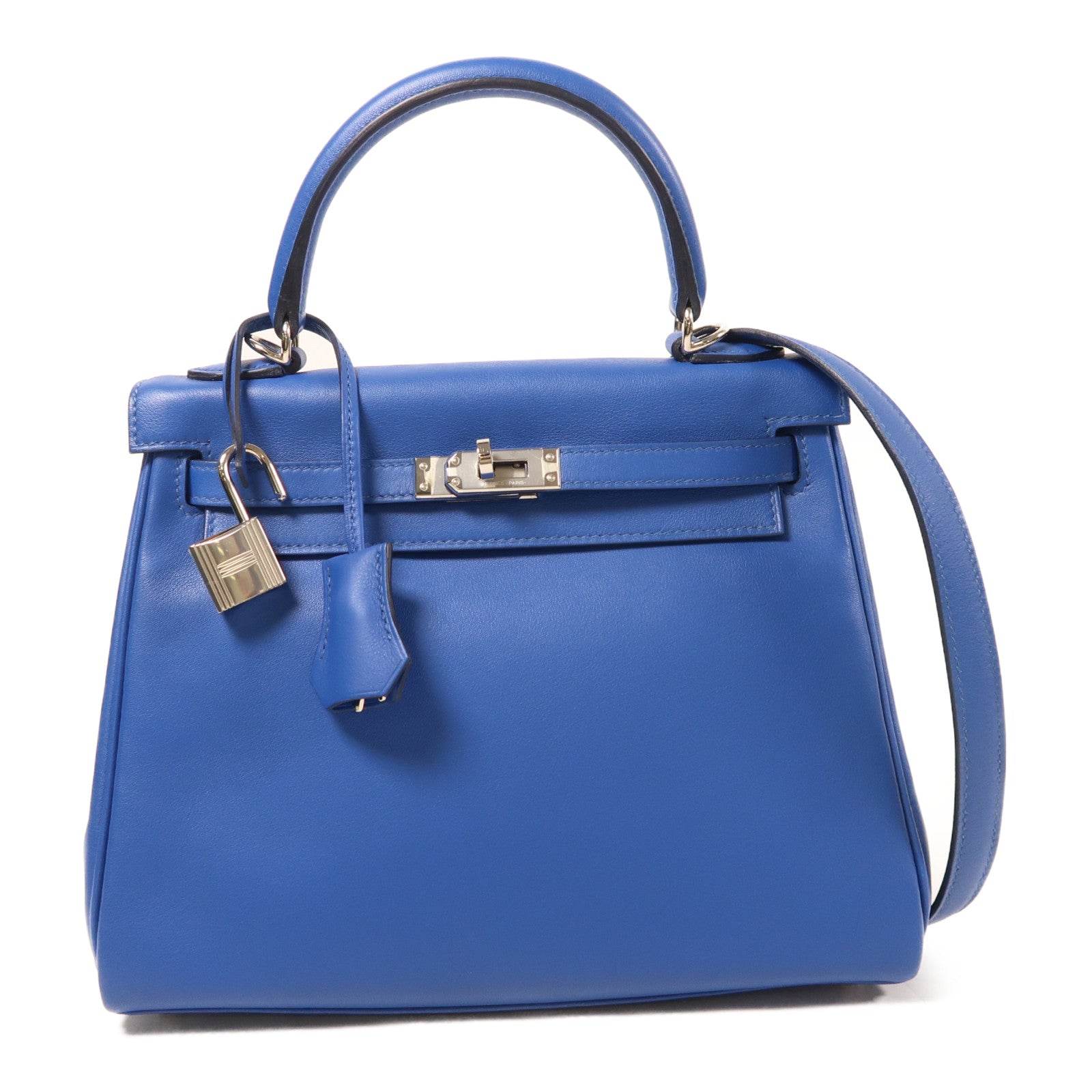 HERMES Swift皮革Kelly 25銀扣手挽肩背兩用袋Bleu France