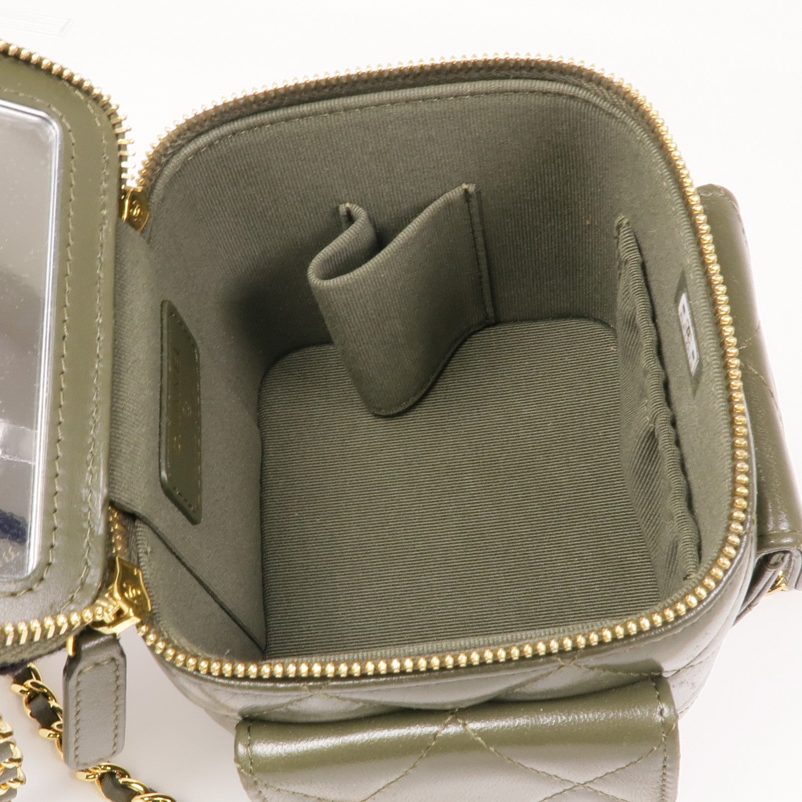CHANELCC GHW Polly Pocket Chain 2 Way Bag Lambskin Leather Olive Green