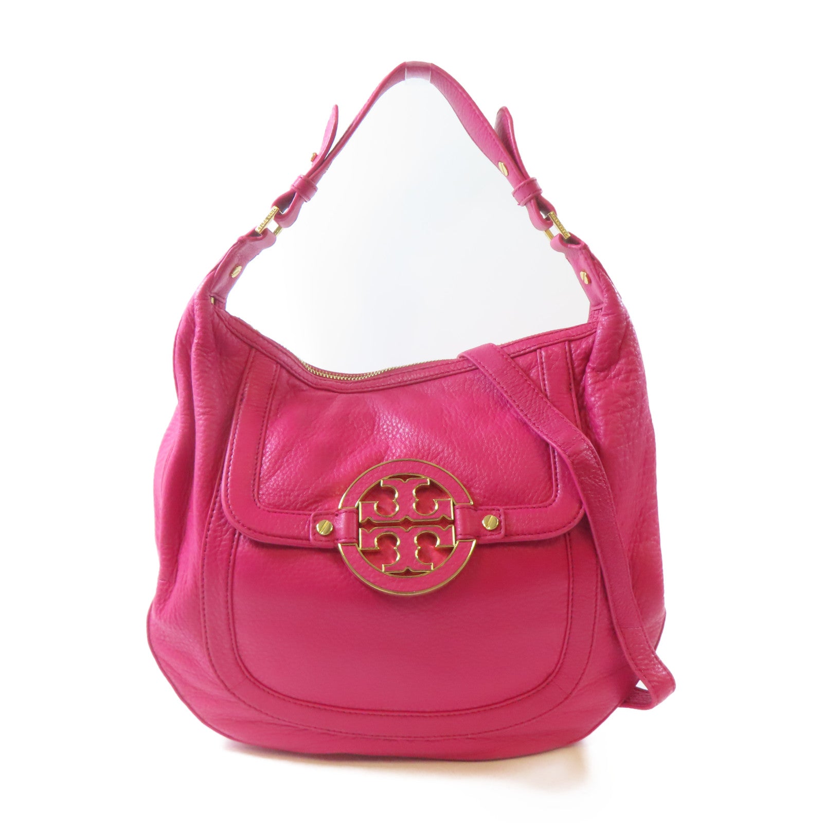 Tory Burch 【激減優惠】牛皮皮革Amanda Mini Flat Hobo金扣手挽肩背兩用袋桃紅色