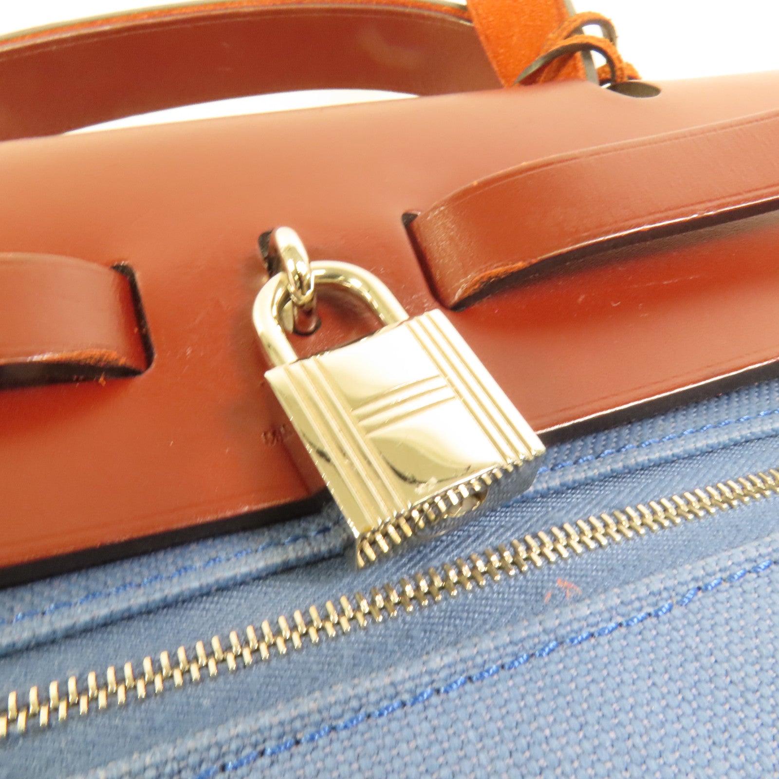 HERMES 帆布HerBag PM銀扣手挽肩背兩用袋Blue Agate