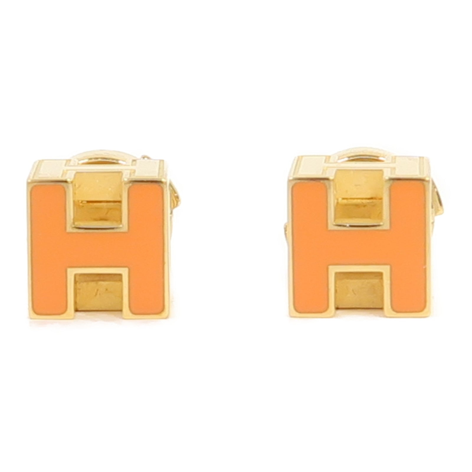 HERMES 【激減優惠】金屬Cage d'H (H Cube)耳環金色/橙色