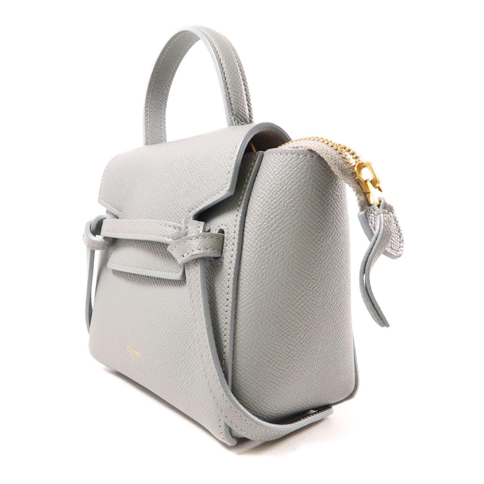 CELINE 牛皮皮革Belt Bag金扣肩背袋灰色