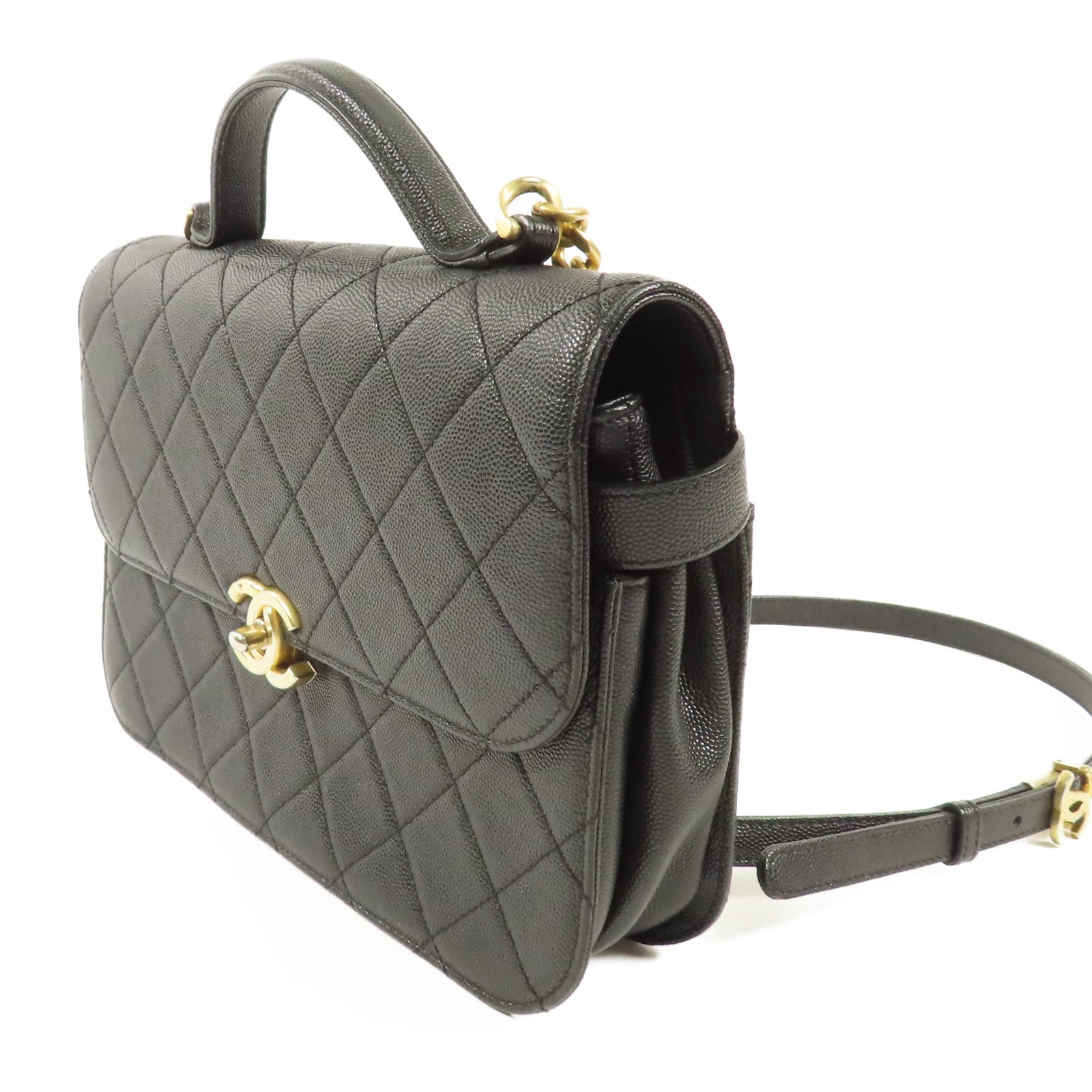 CHANEL 牛皮皮革Chain Shoulder金扣手挽肩背兩用袋