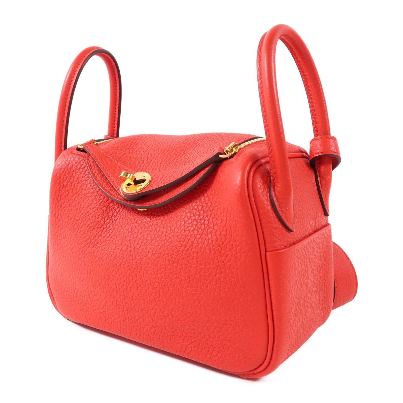 HERMES【激減優惠】 Clemence皮革Mini Lindy金扣手挽肩背兩用袋Rouge De Coeur