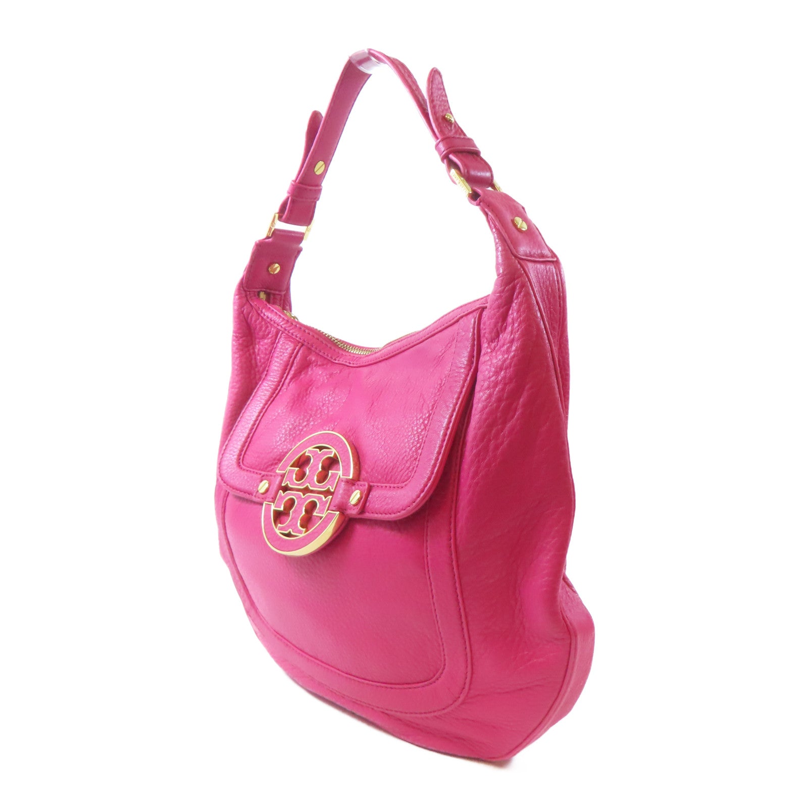Tory Burch 【激減優惠】牛皮皮革Amanda Mini Flat Hobo金扣手挽肩背兩用袋桃紅色