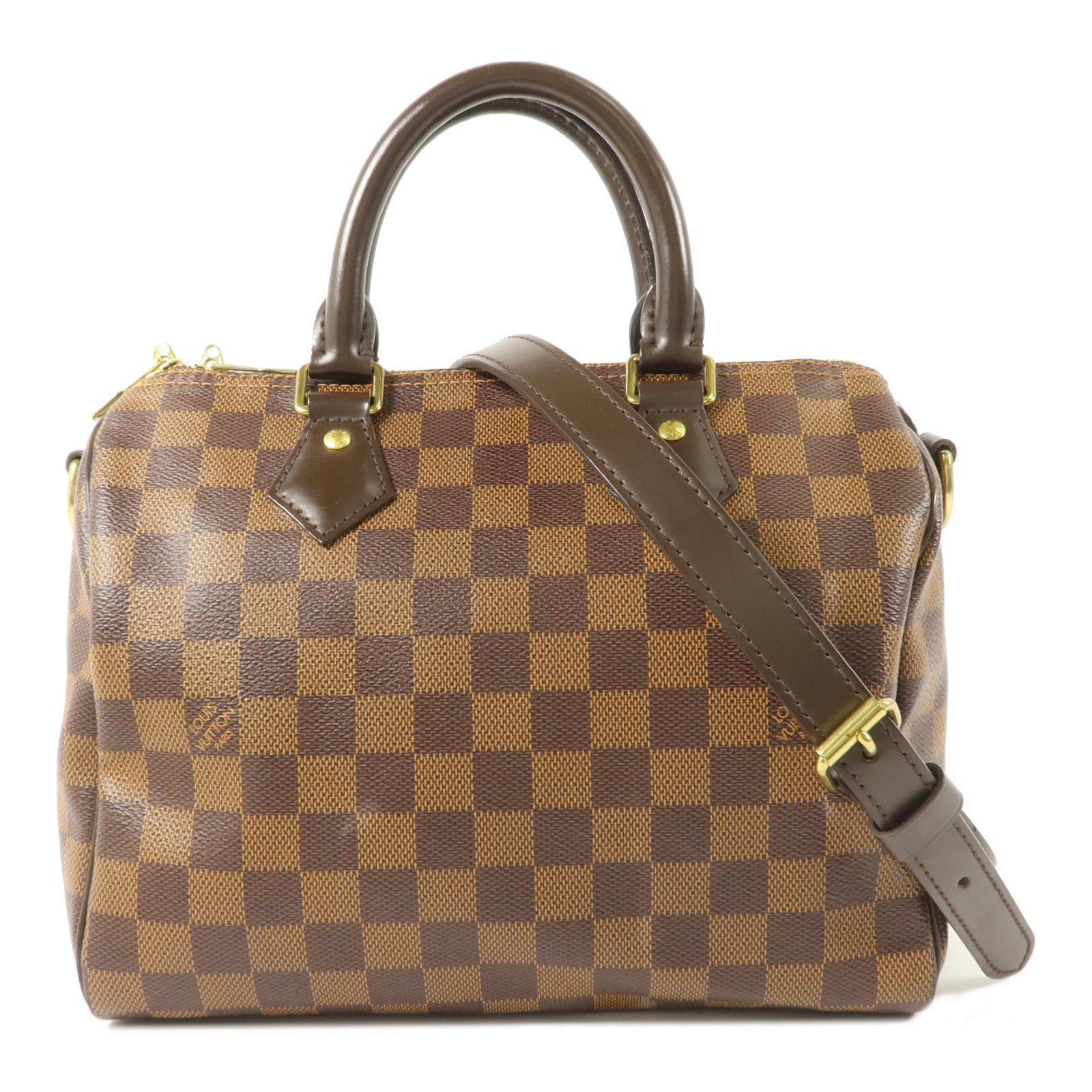 LOUIS VUITTON Damier Speedy Bandouliere 25金扣手挽肩背兩用袋棕色