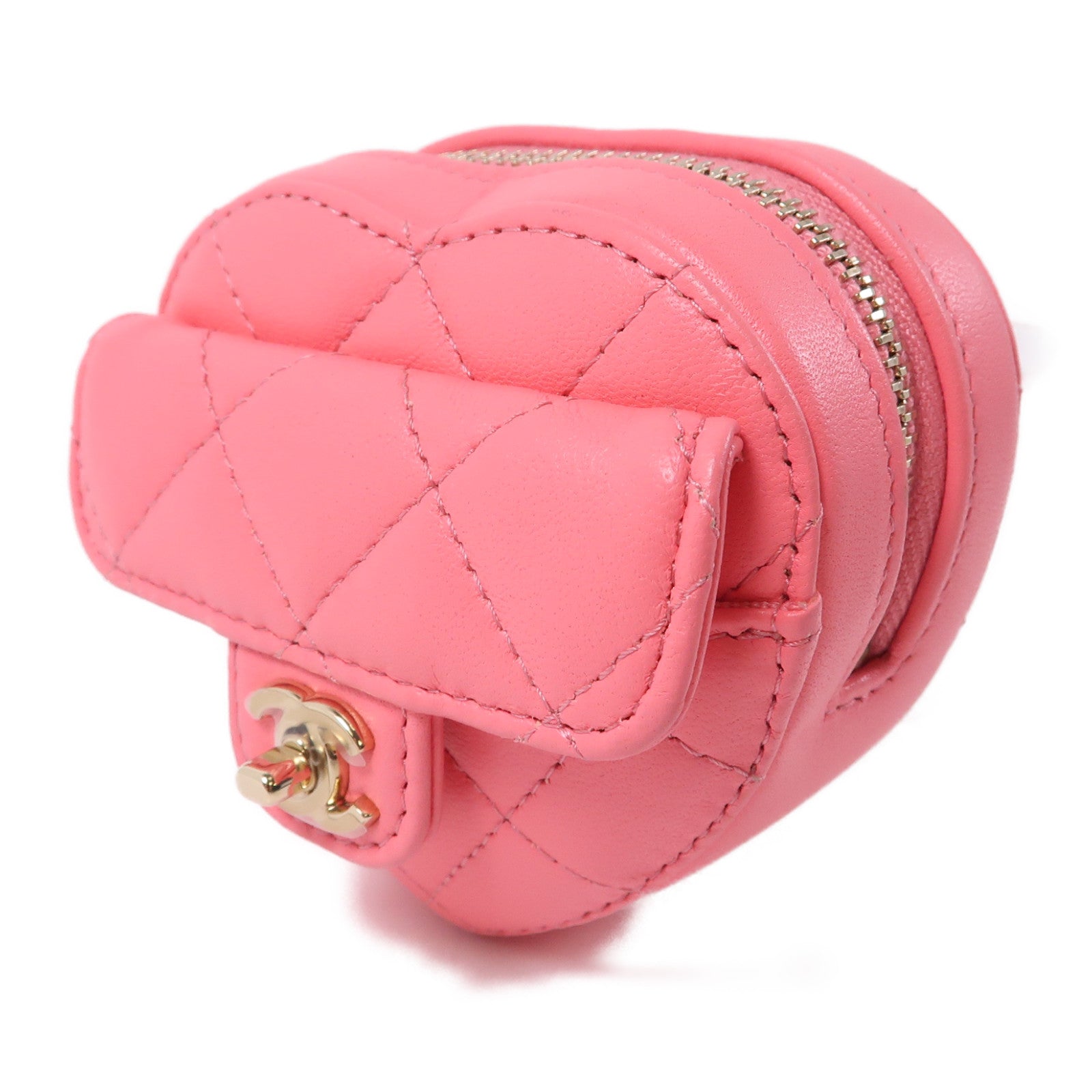 CHANEL 菱格羊皮皮革Coin Case金扣零錢包粉紅色