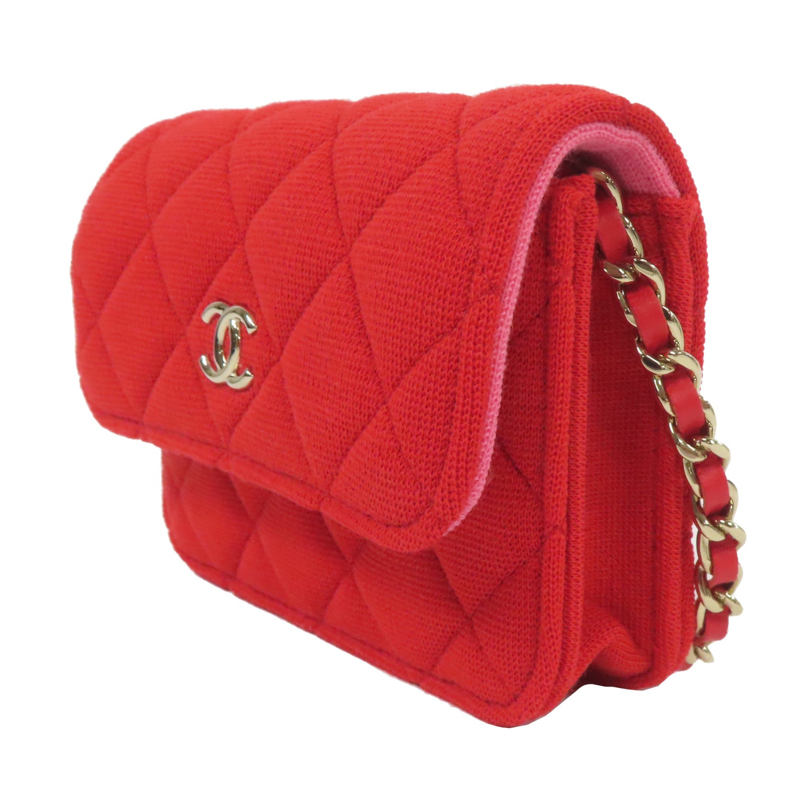 CHANEL 【激減優惠】菱格帆布Chain Shoulder金扣鏈帶肩背袋紅色