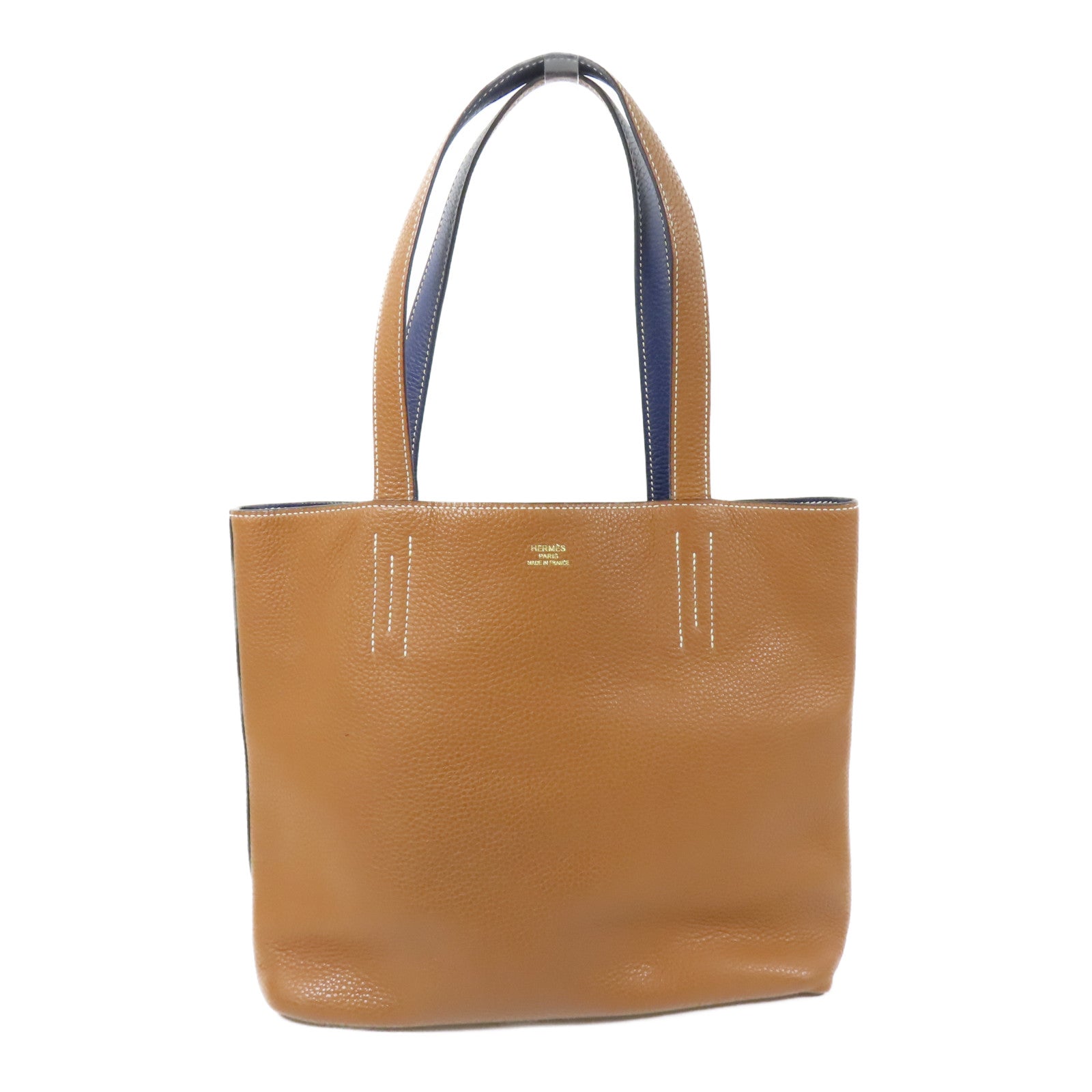 HERMES Clemence皮革Double Sens 28肩背袋Blue Encre/Gold