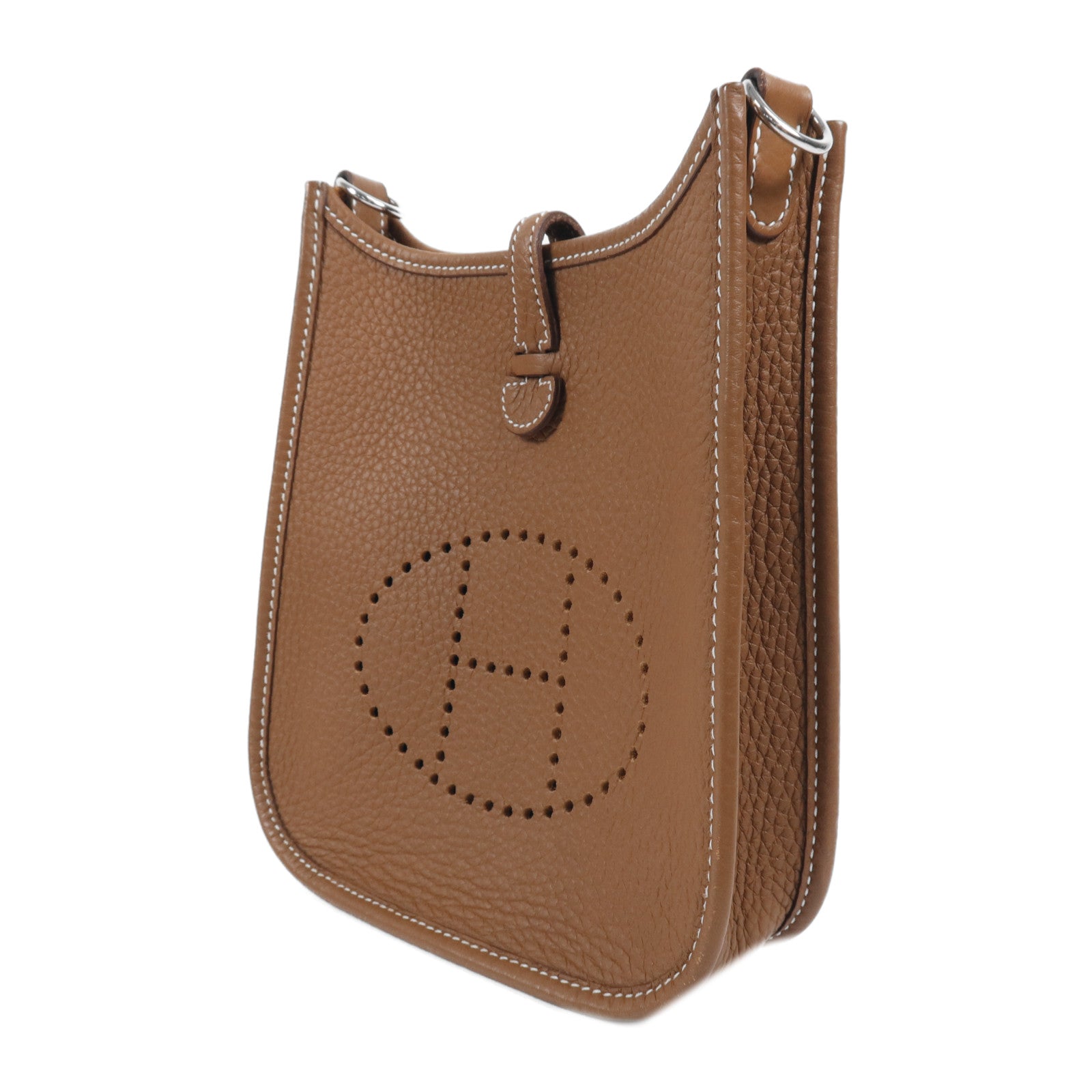 HERMES Clemence皮革Evelyne TPM銀扣肩背袋Gold