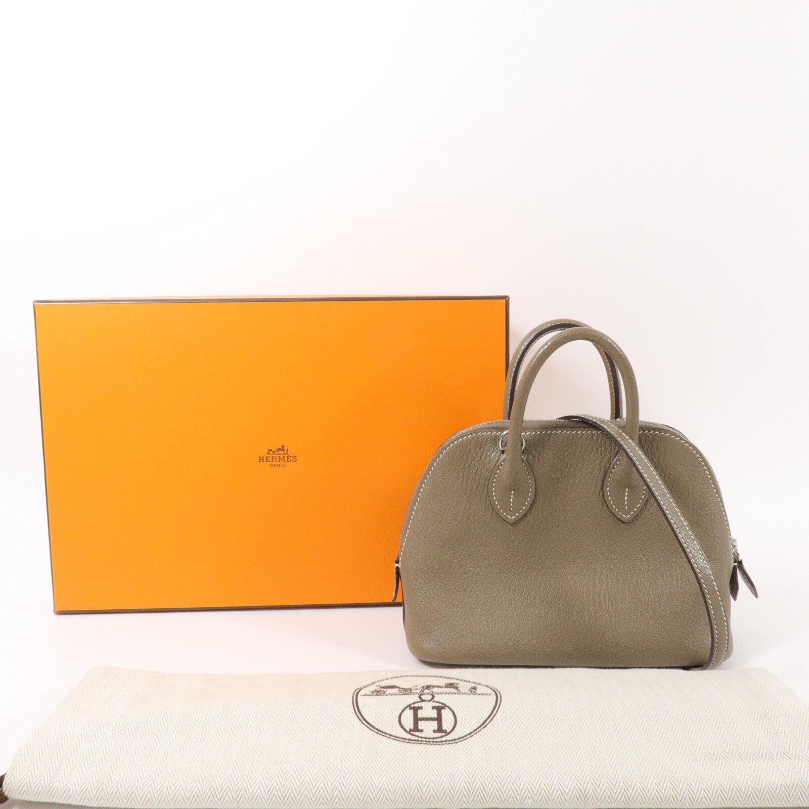 HERMES Chevre皮革Mini Bolide手挽肩背兩用袋Etoupe