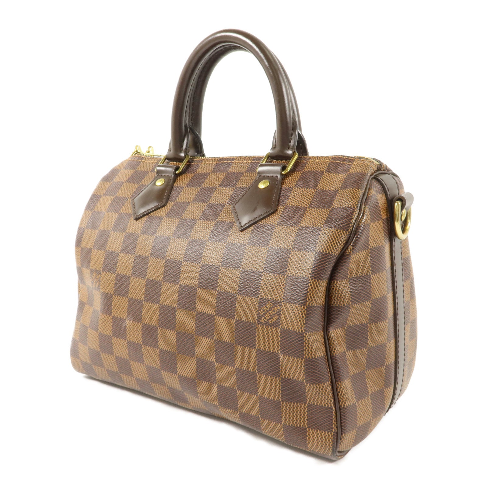 LOUIS VUITTON Damier Speedy Bandouliere 25金扣手挽肩背兩用袋棕色