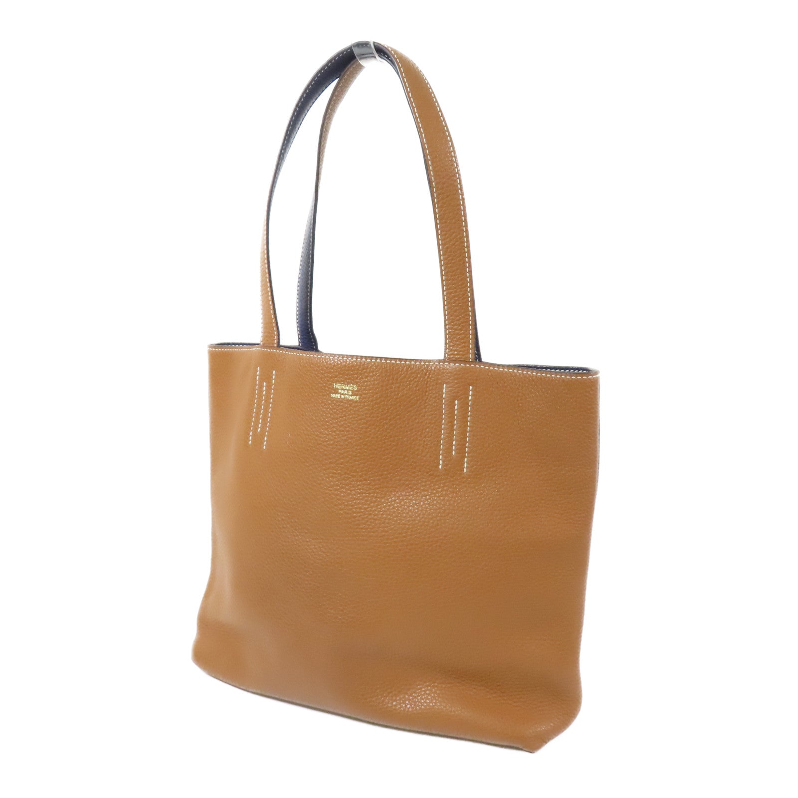 HERMES Clemence皮革Double Sens 28肩背袋Blue Encre/Gold