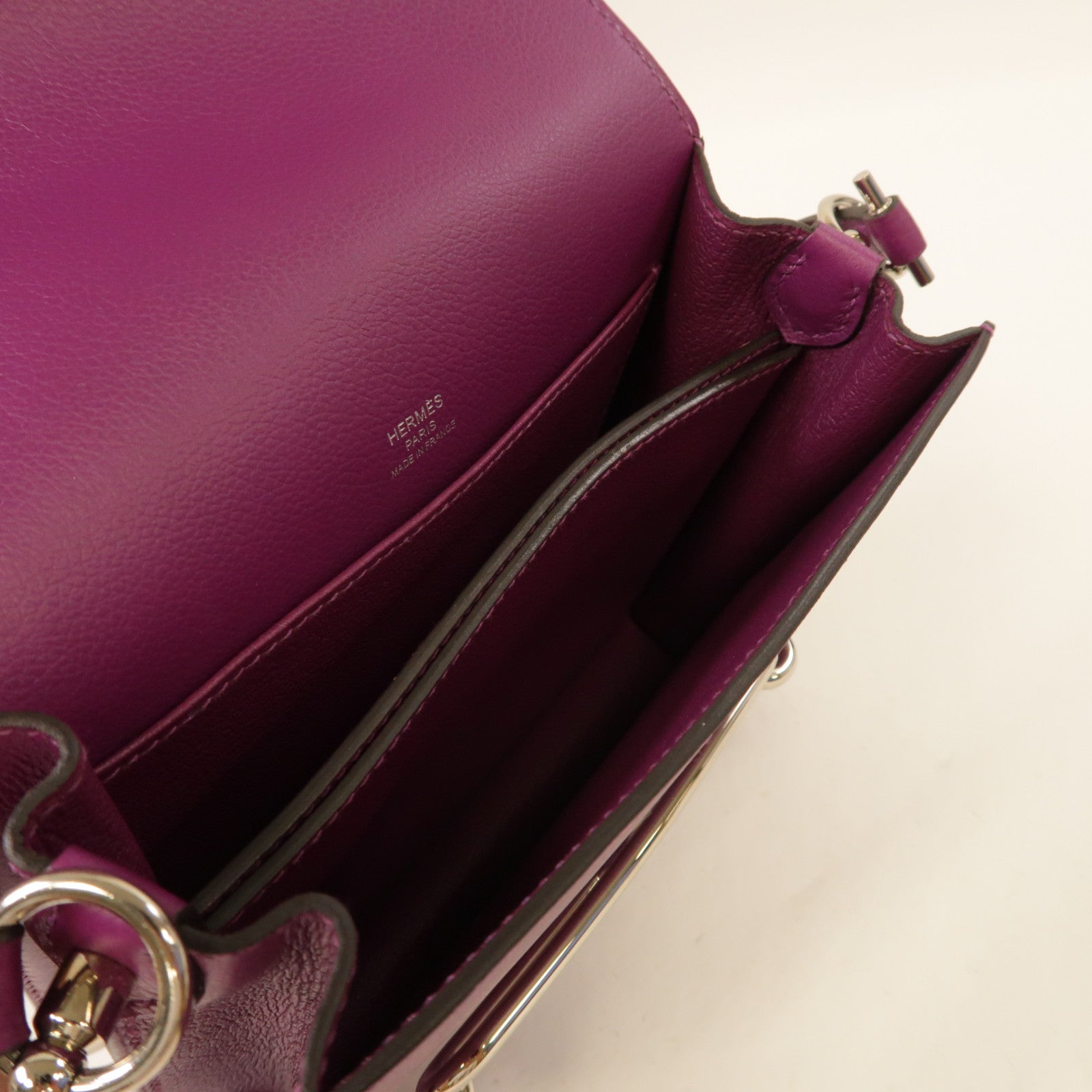 HERMES Evercolor皮革Roulis Mini銀扣肩背袋海葵紫色