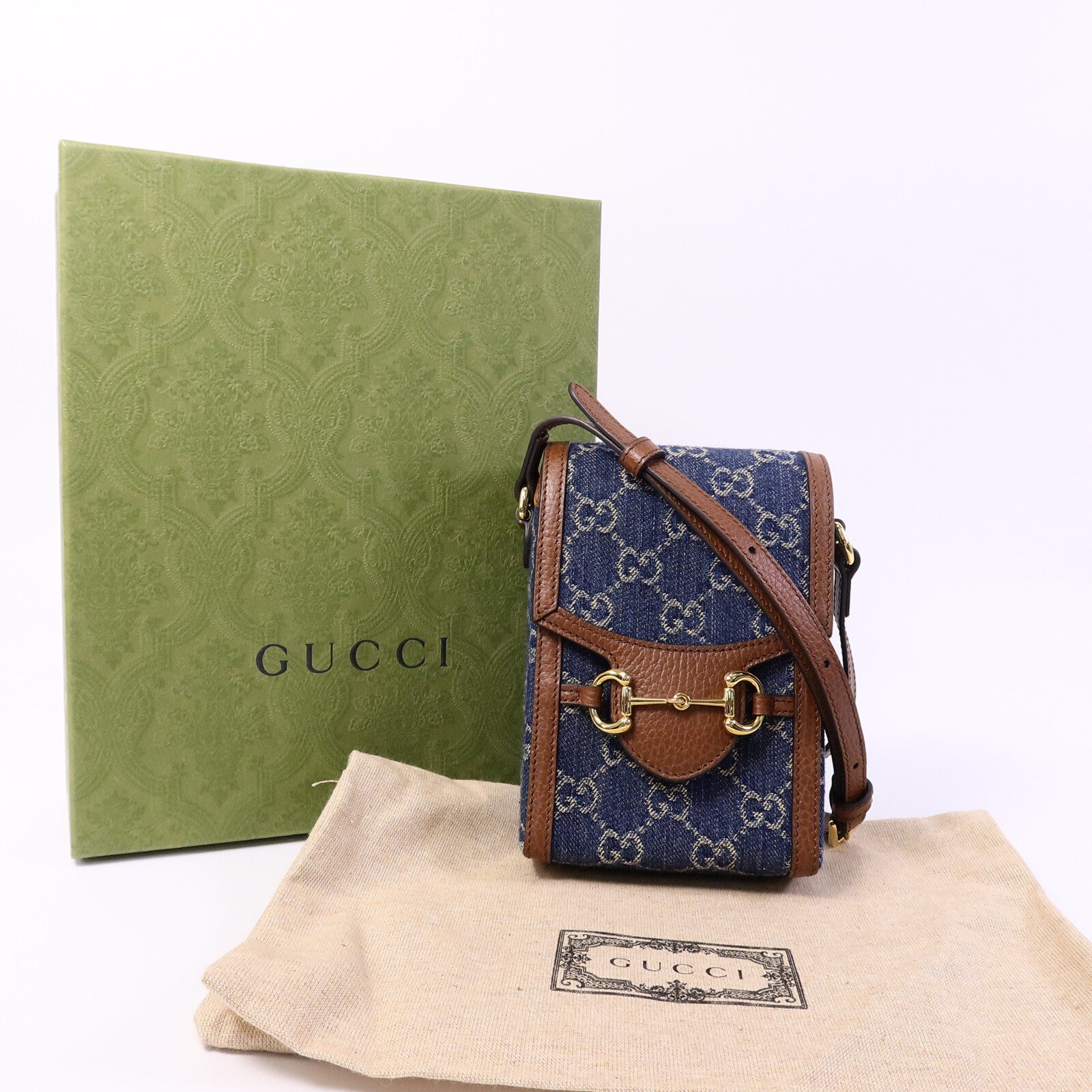 GUCCI 牛仔布/牛皮皮革1955 Horsebit肩背袋