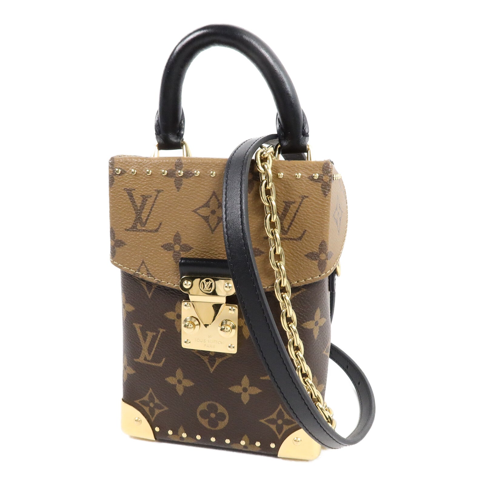 LOUIS VUITTON Monogram/Monogram Reverse Camera Box金扣鏈帶手挽肩背兩用袋