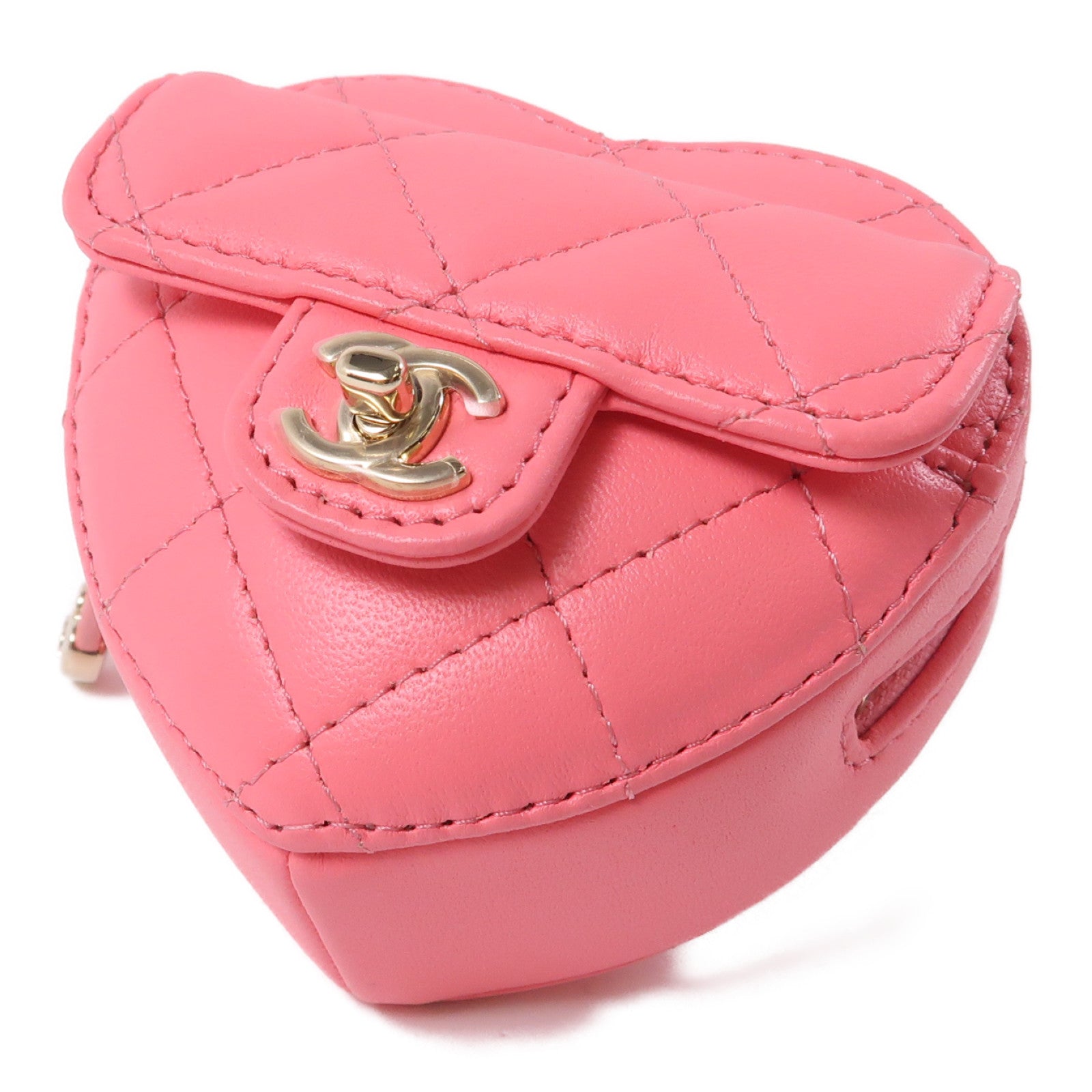CHANEL 菱格羊皮皮革Coin Case金扣零錢包粉紅色