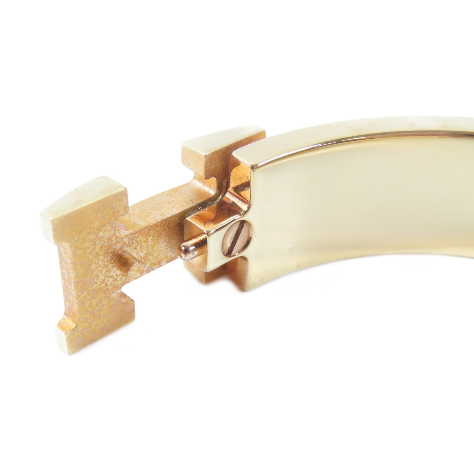 HERMES 金屬Clic H Bangle手鐲金色/Rose Sakura櫻花粉紅色#15.75cm