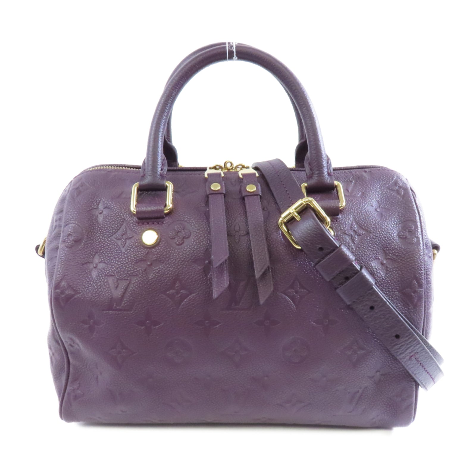 LOUIS VUITTON Monogram Empreinte Bandolier Speedy 25金扣手挽肩背兩用袋紫色