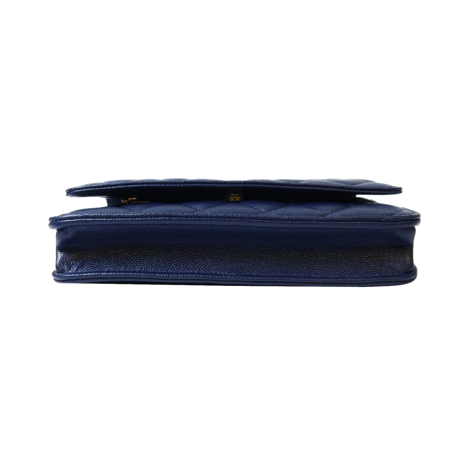 CHANEL 菱格牛皮皮革Wallet On Chain金扣鏈帶肩背袋藍色