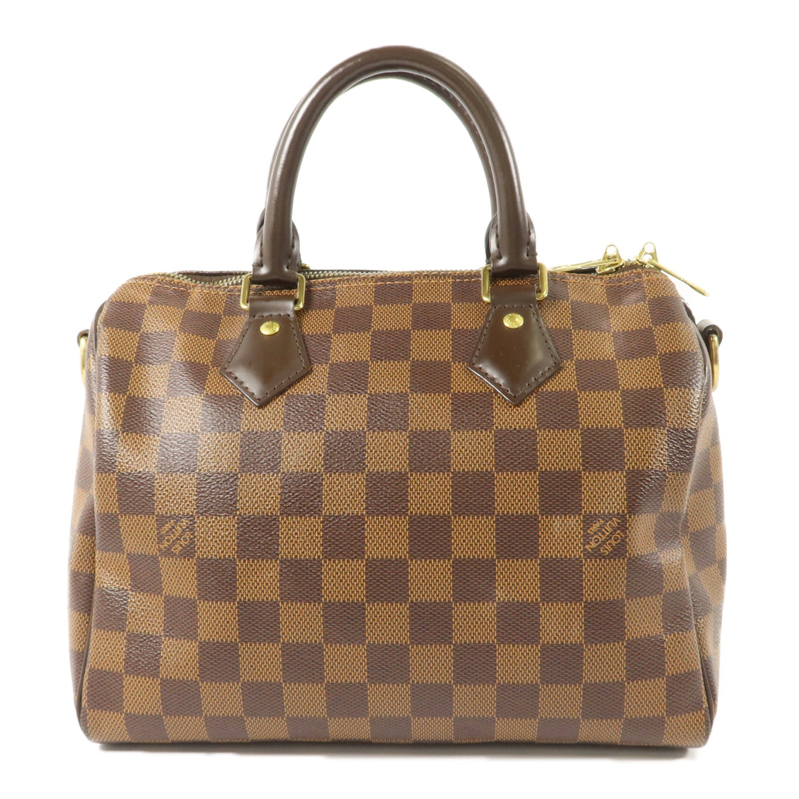 LOUIS VUITTON Damier Speedy Bandouliere 25金扣手挽肩背兩用袋棕色