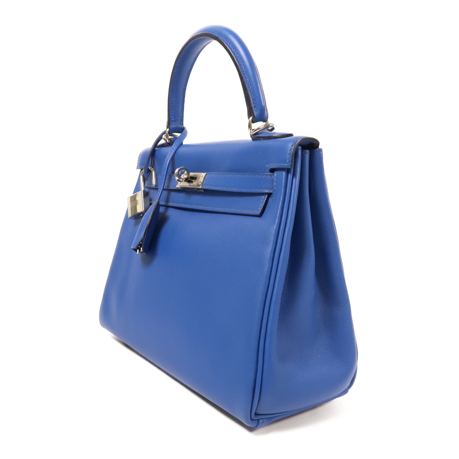 HERMES Swift皮革Kelly 25銀扣手挽肩背兩用袋Bleu France