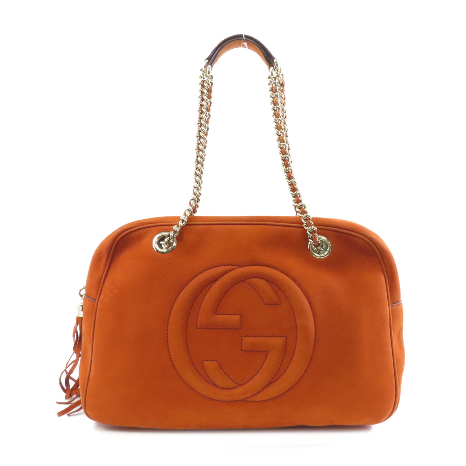 GUCCI 磨砂皮Chain Shoulder金扣鏈帶肩背袋啡色