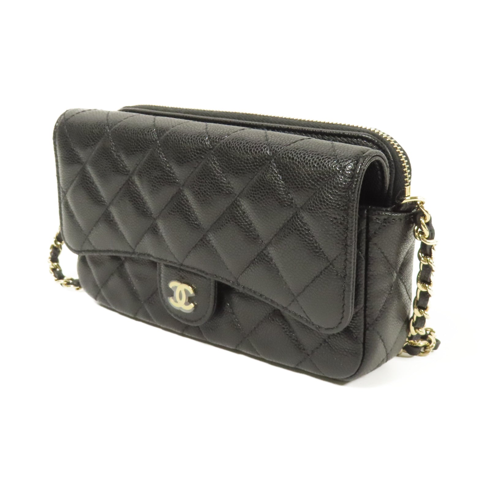 CHANEL 牛皮皮革Chain Shoulder金扣鏈帶肩背袋