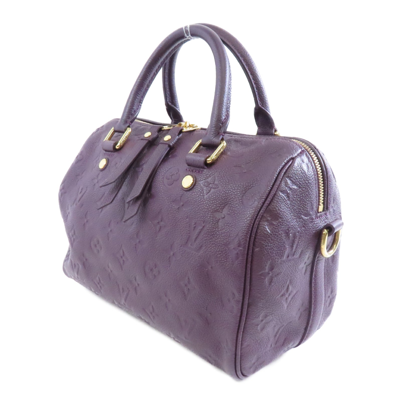 LOUIS VUITTON Monogram Empreinte Bandolier Speedy 25金扣手挽肩背兩用袋紫色
