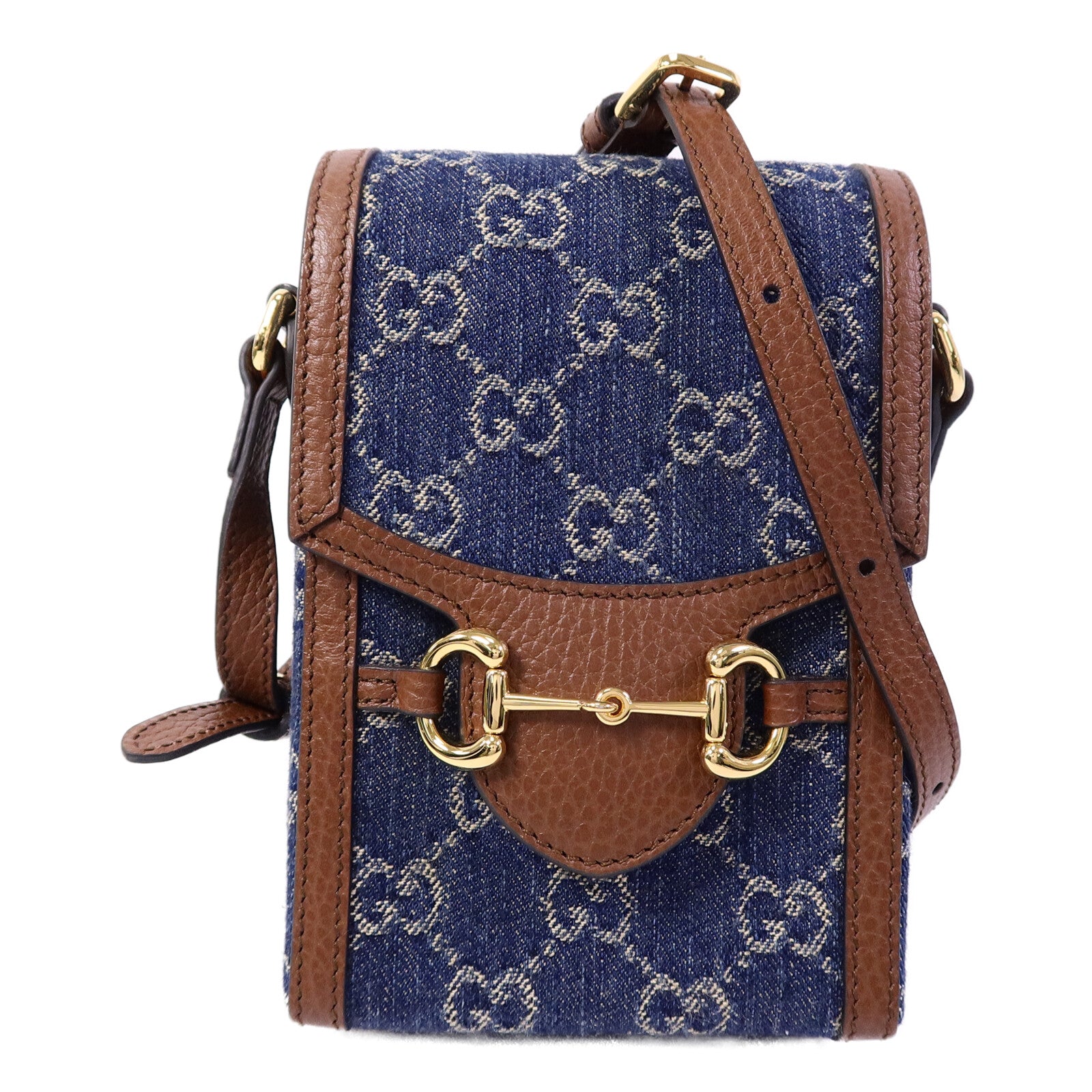 GUCCI 牛仔布/牛皮皮革1955 Horsebit肩背袋