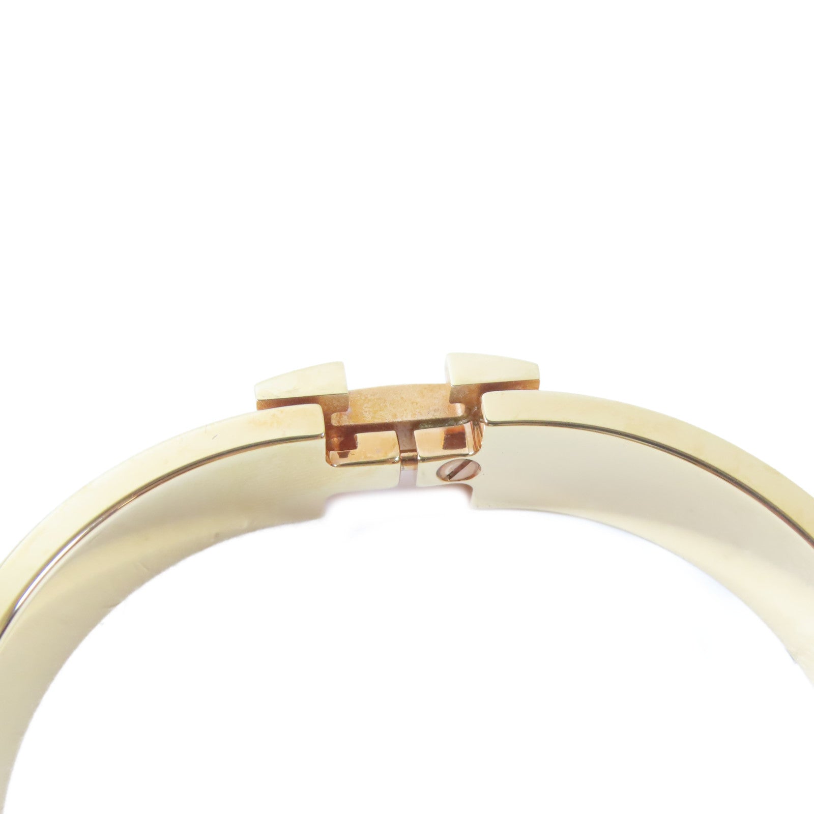 HERMES 金屬Clic H Bangle手鐲金色/Rose Sakura櫻花粉紅色#15.75cm