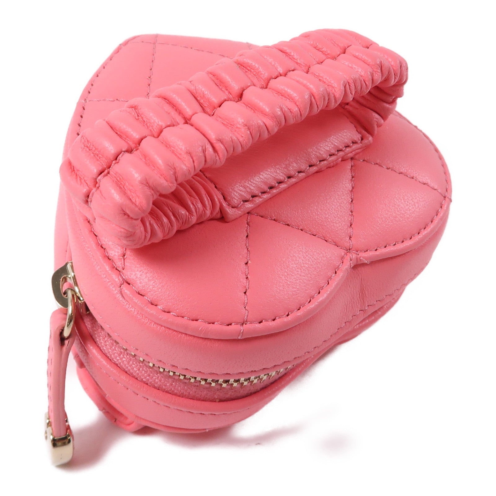 CHANEL 菱格羊皮皮革Coin Case金扣零錢包粉紅色