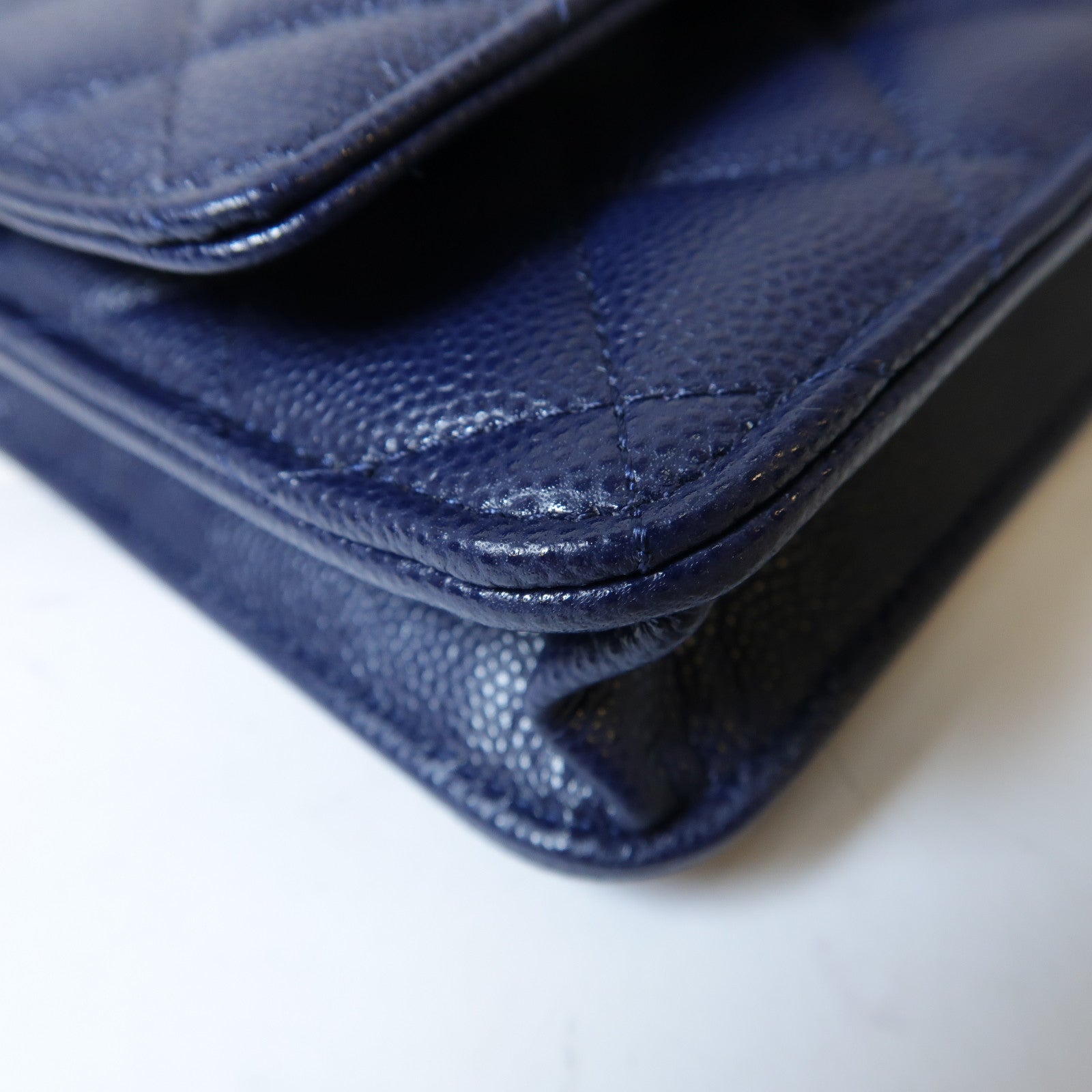 CHANEL 菱格牛皮皮革Wallet On Chain金扣鏈帶肩背袋藍色