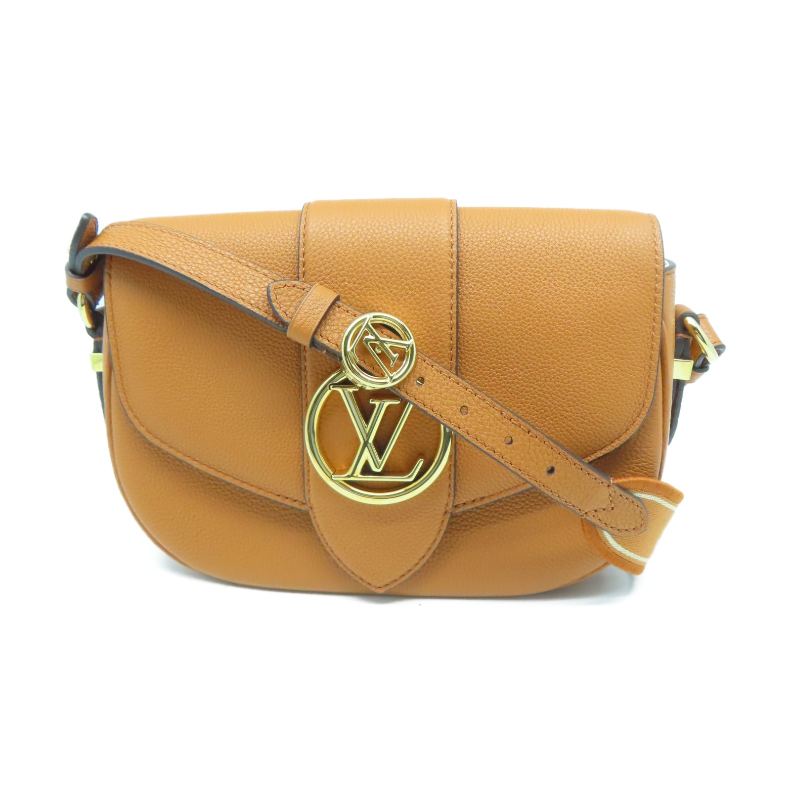 LOUIS VUITTON 【清倉大減價】牛皮皮革Pont 9 Soft MM金扣肩背袋棕色