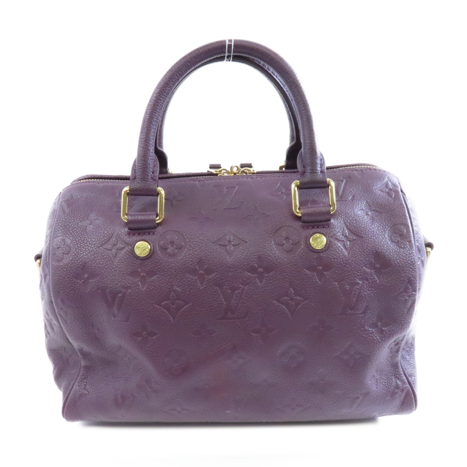 LOUIS VUITTON Monogram Empreinte Bandolier Speedy 25金扣手挽肩背兩用袋紫色