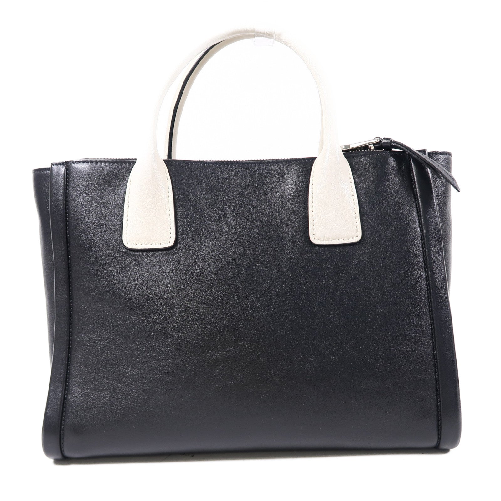 PRADA 牛皮皮革2 Way Shoulder銀扣手挽肩背兩用袋黑色/白色