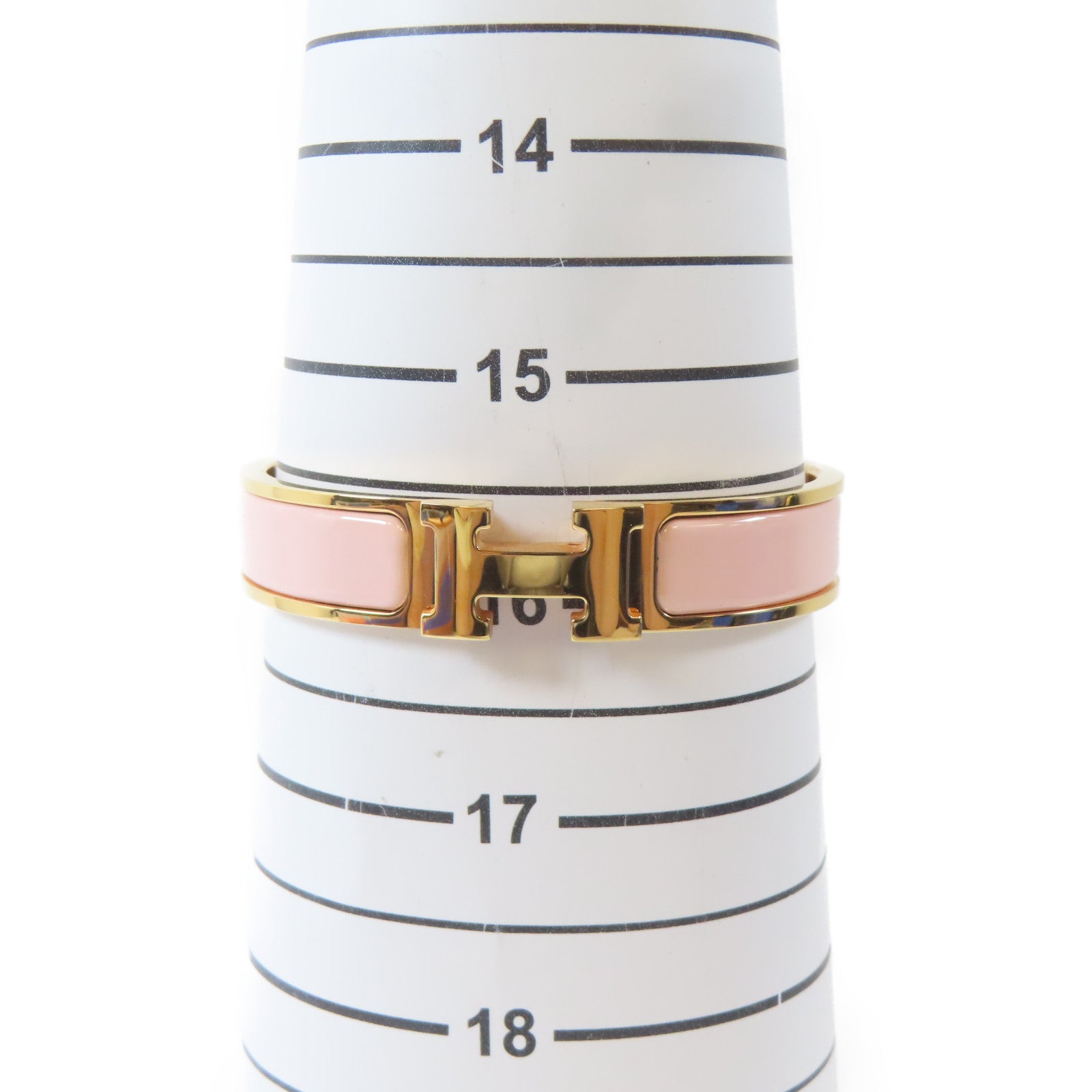 HERMES 金屬Clic H Bangle手鐲金色/Rose Sakura櫻花粉紅色#15.75cm
