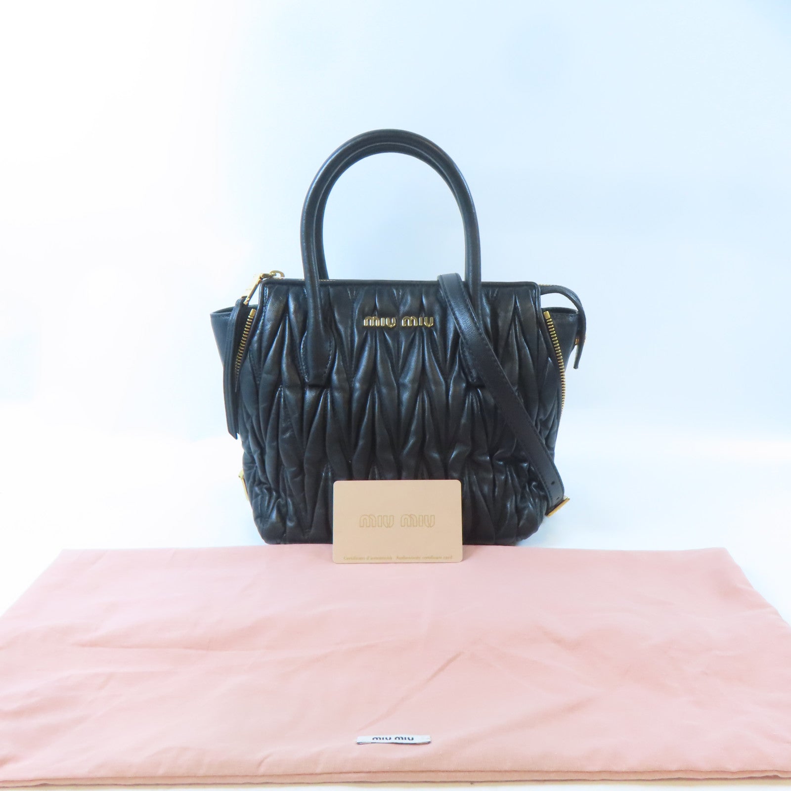 Miu Miu 牛皮皮革2 Way Shoulder Bag金扣手挽肩背兩用袋黑色