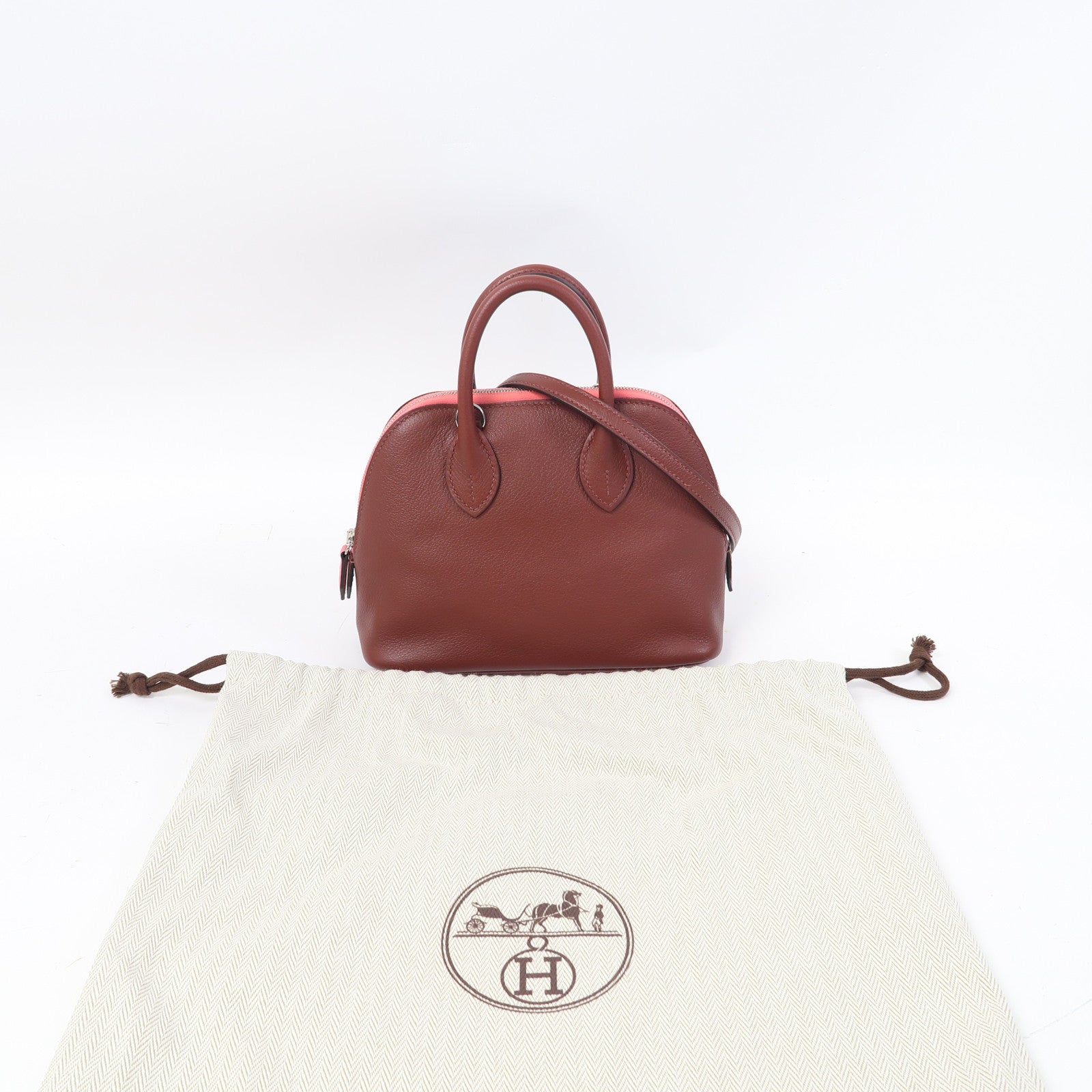 HERMES Evercolor皮革Bolide Mini銀扣手挽肩背兩用袋紅色/粉紅色
