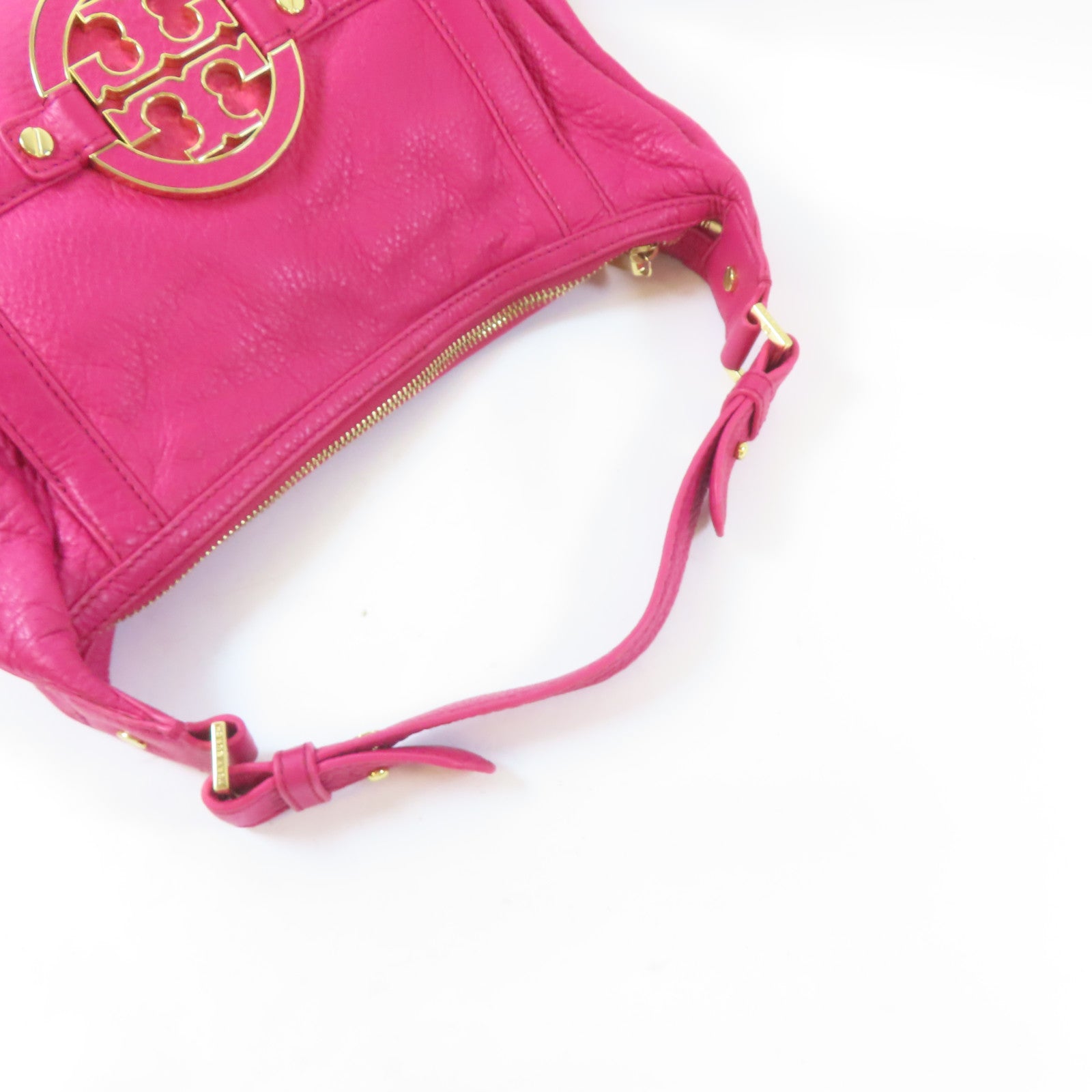 Tory Burch 【激減優惠】牛皮皮革Amanda Mini Flat Hobo金扣手挽肩背兩用袋桃紅色