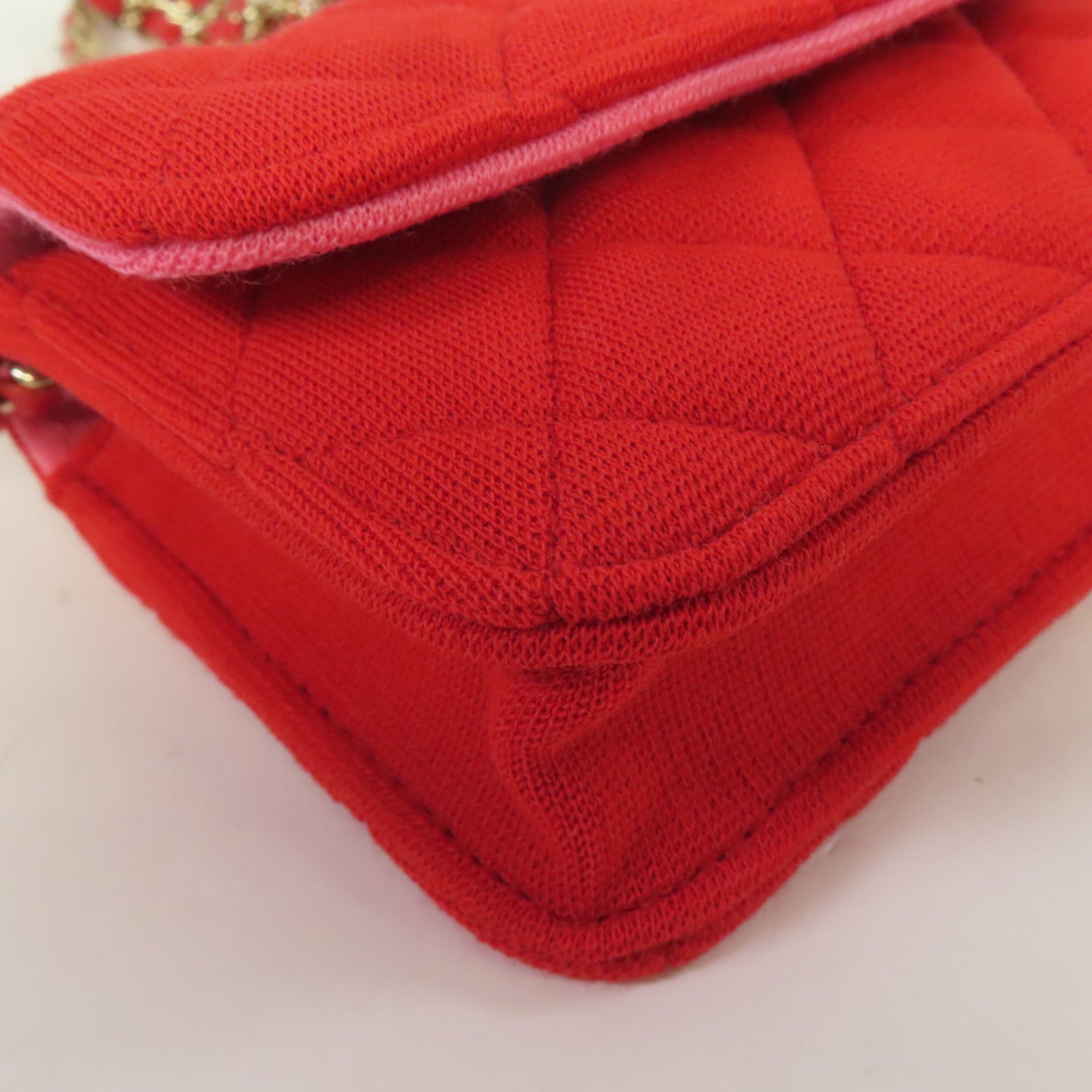 CHANEL 【激減優惠】菱格帆布Chain Shoulder金扣鏈帶肩背袋紅色