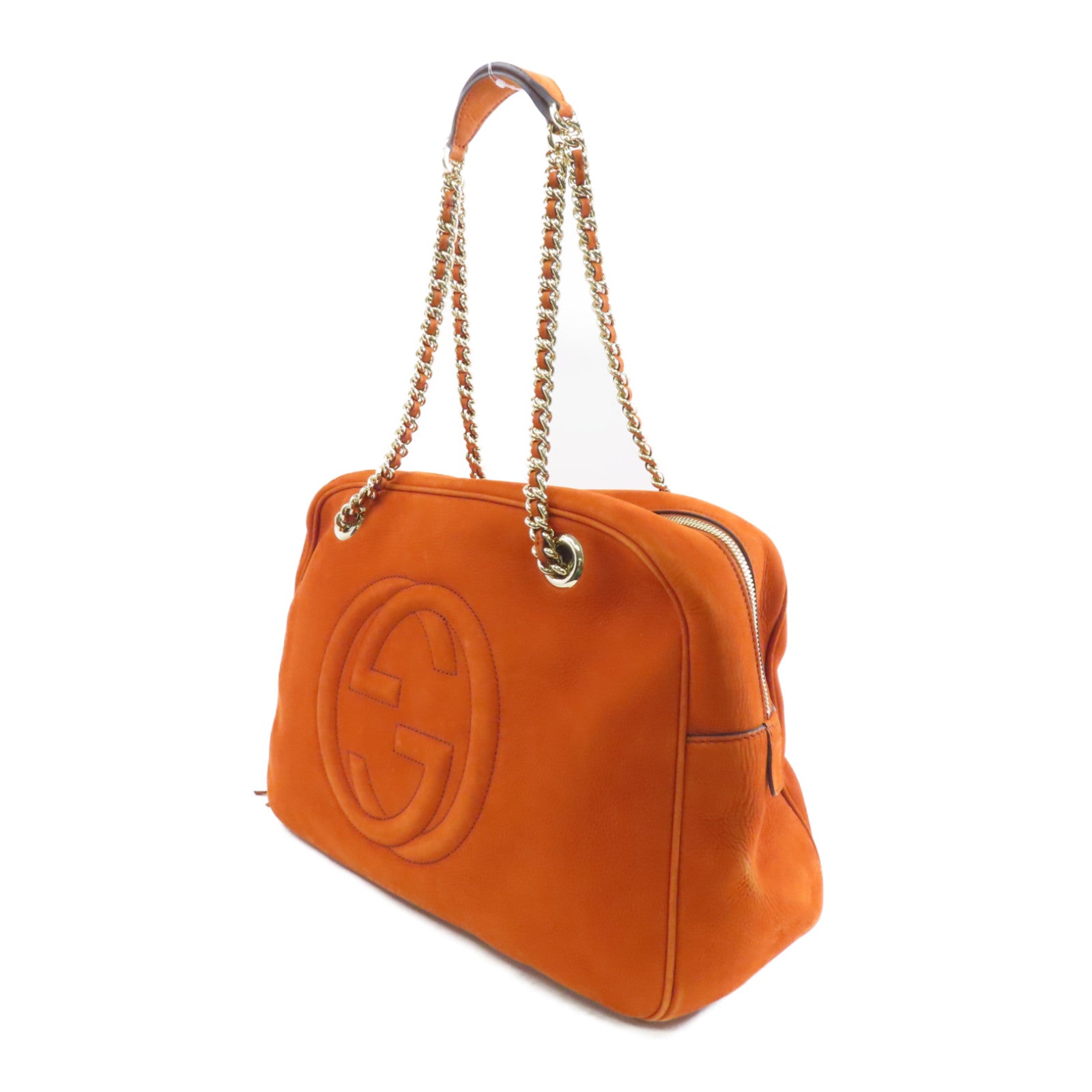 GUCCI 磨砂皮Chain Shoulder金扣鏈帶肩背袋啡色
