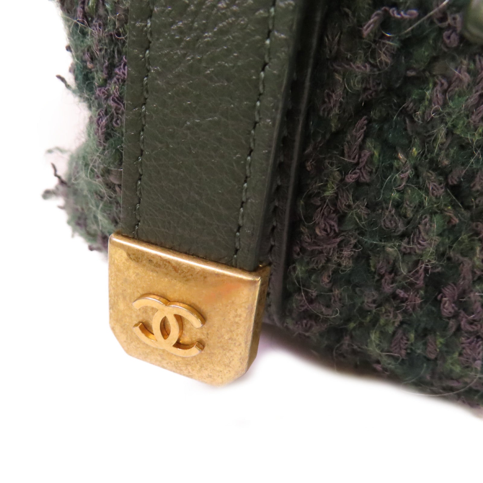CHANEL 菱格斜紋軟呢Chain Shoulder Bag金扣鏈帶肩背袋綠色
