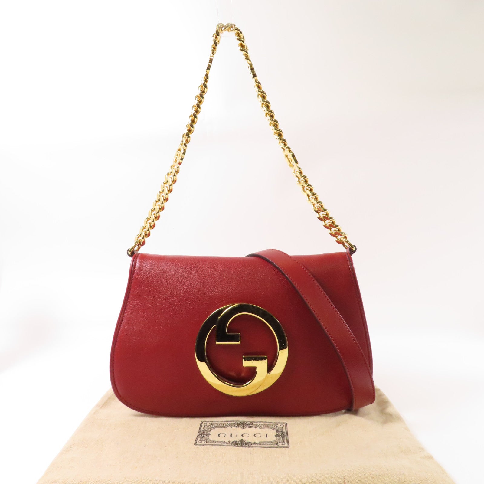 GUCCI 【激減優惠】牛皮皮革Blondie金扣肩背袋紅色