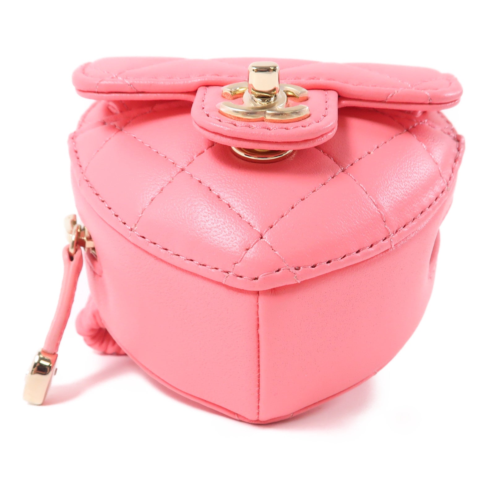 CHANEL 菱格羊皮皮革Coin Case金扣零錢包粉紅色