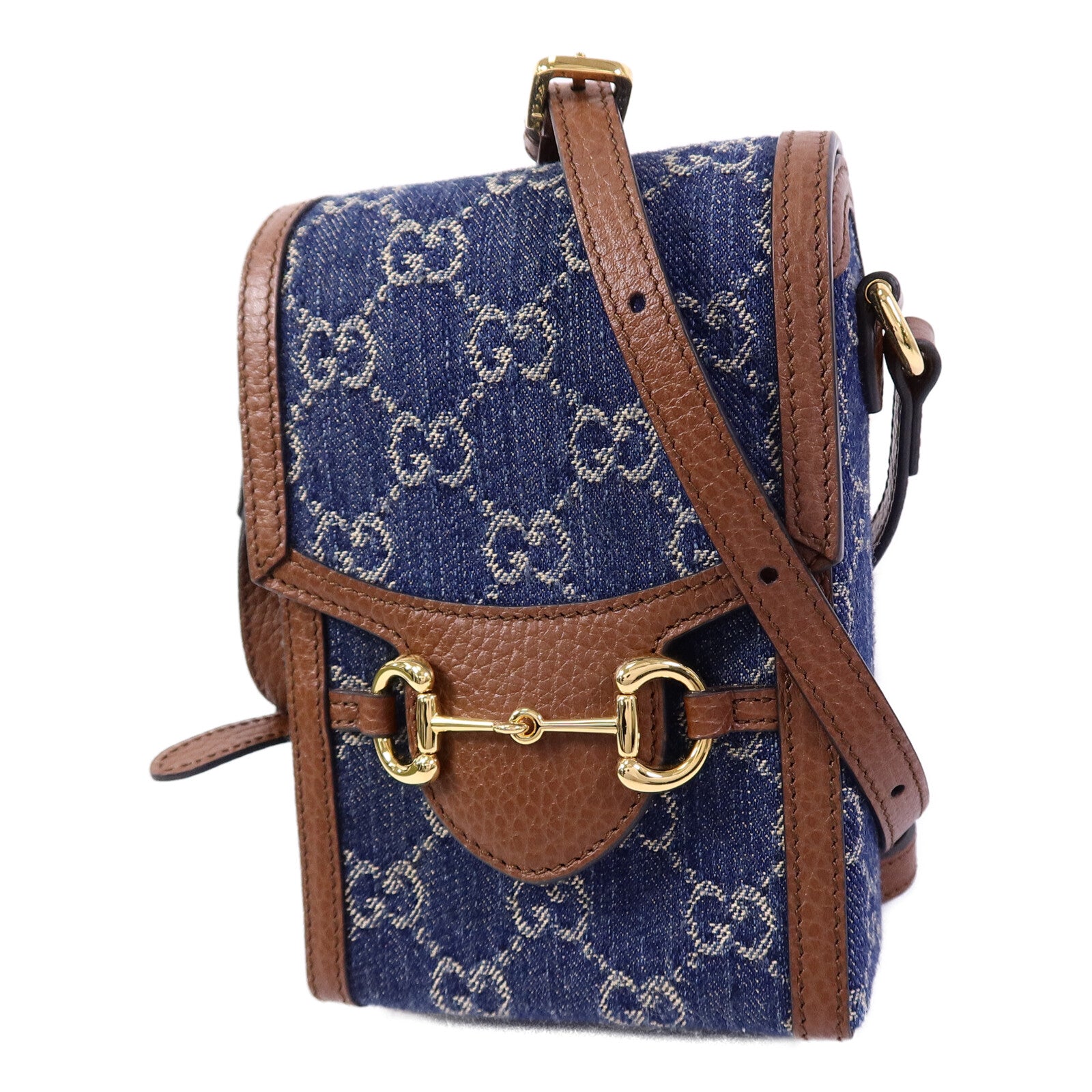 GUCCI 牛仔布/牛皮皮革1955 Horsebit肩背袋