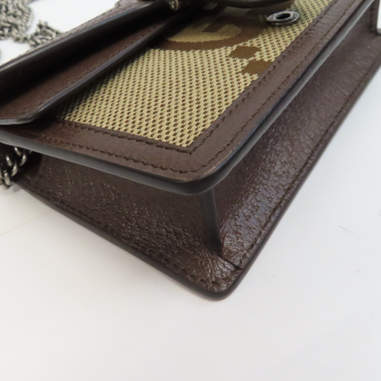 GUCCI 帆布Dionysus Mini銀扣鏈帶肩背袋啡色