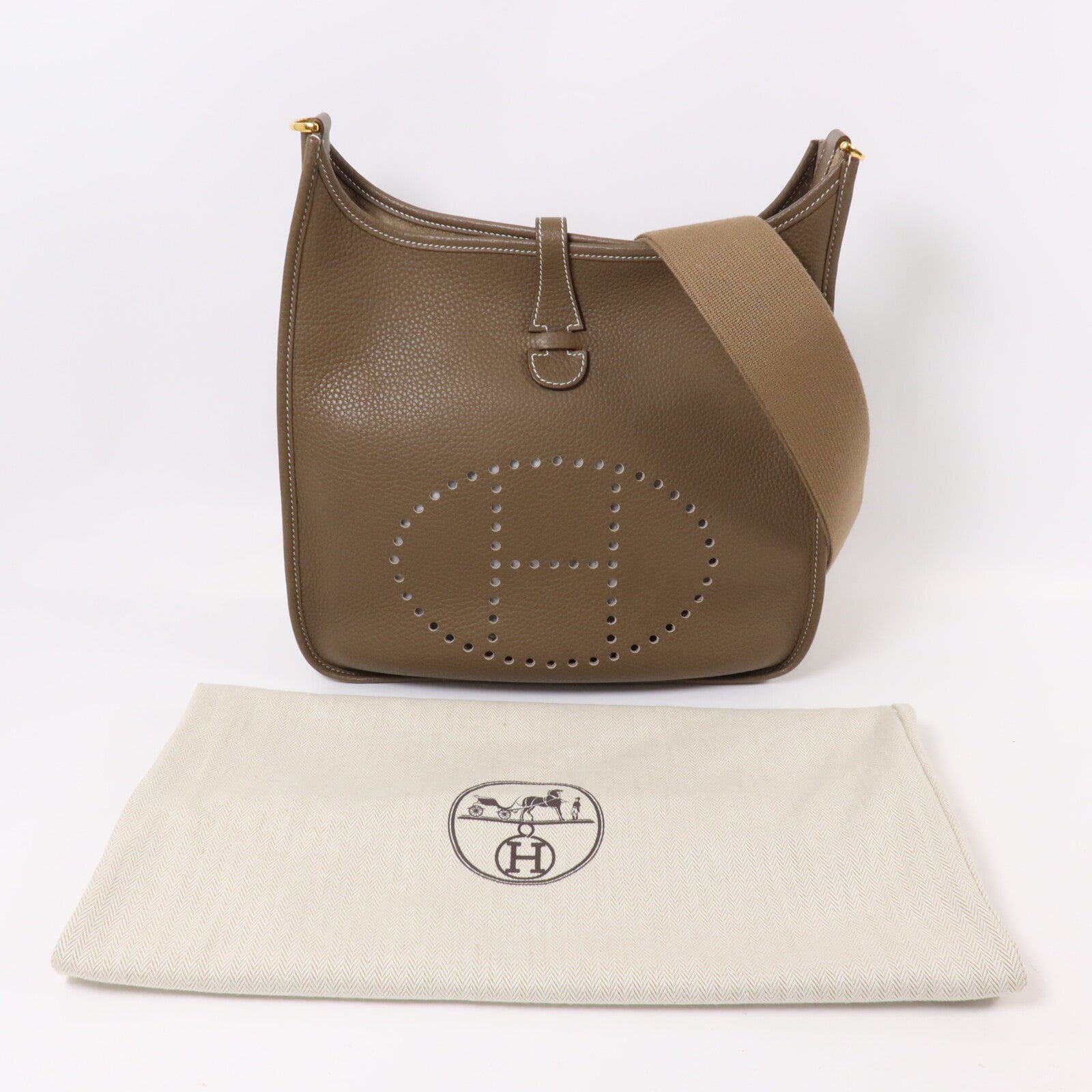 HERMES Clemence皮革Evelyne PM肩背袋Etoupe