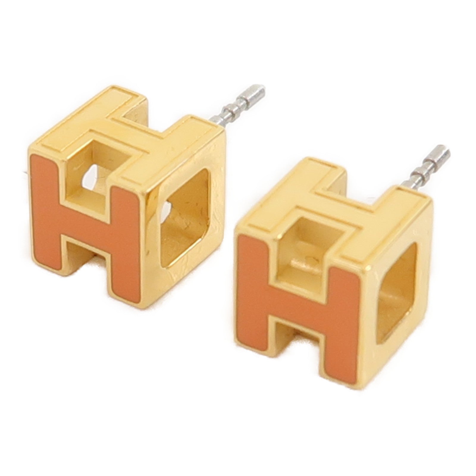 HERMES 【激減優惠】金屬Cage d'H (H Cube)耳環金色/橙色