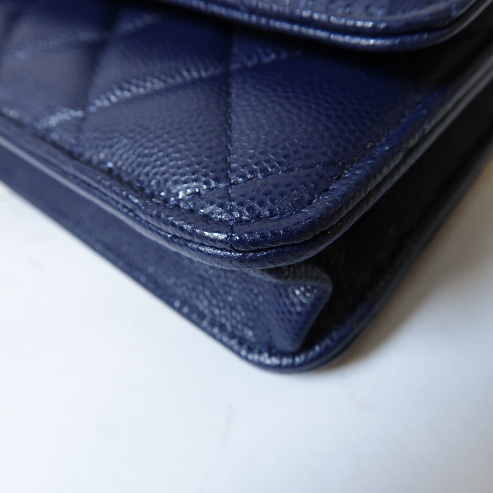 CHANEL 菱格牛皮皮革Wallet On Chain金扣鏈帶肩背袋藍色